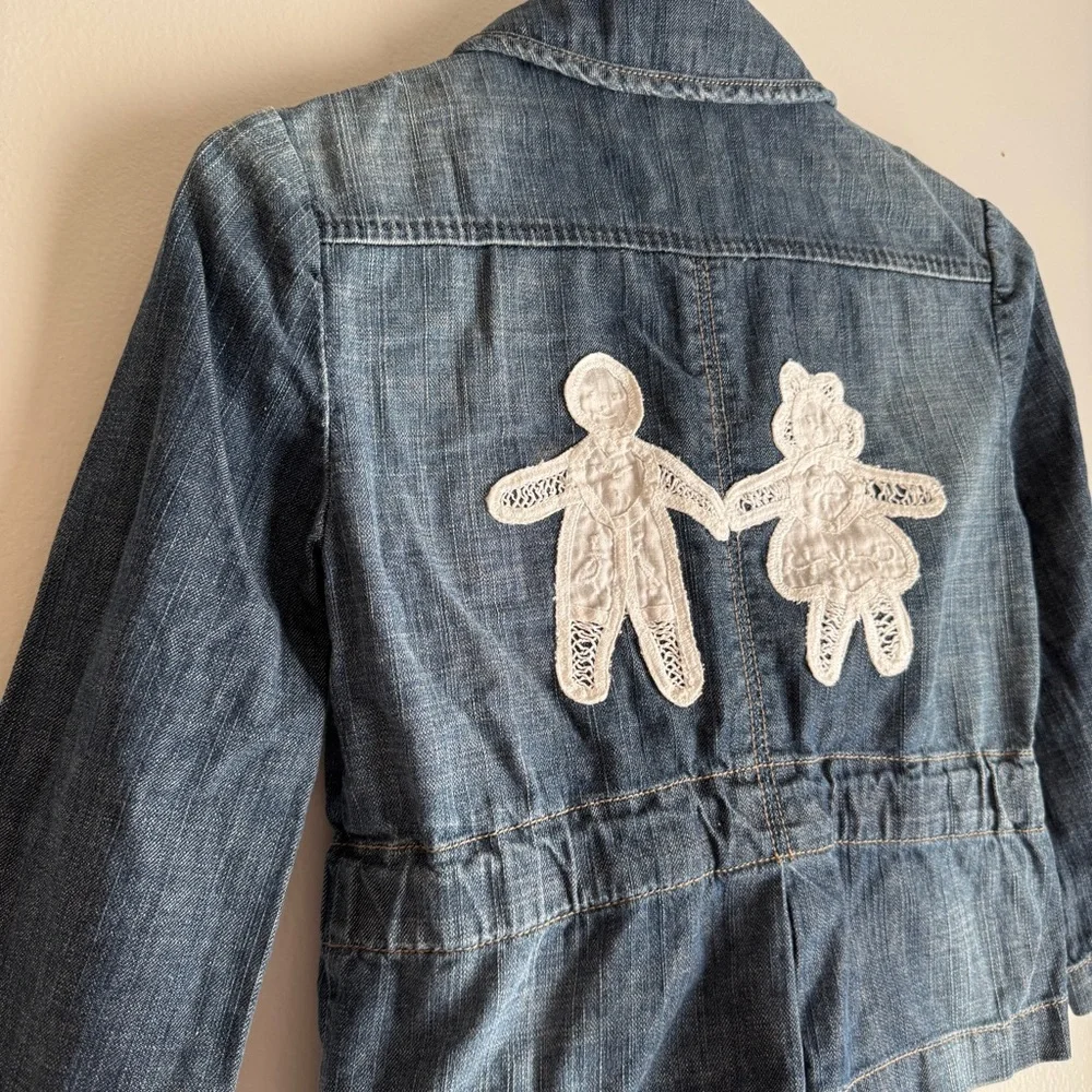 DKNY Vintage Cropped Denim Jacket Embroidered Y2K Grunge Emo Women’s Size XS - Picture 8 of 12